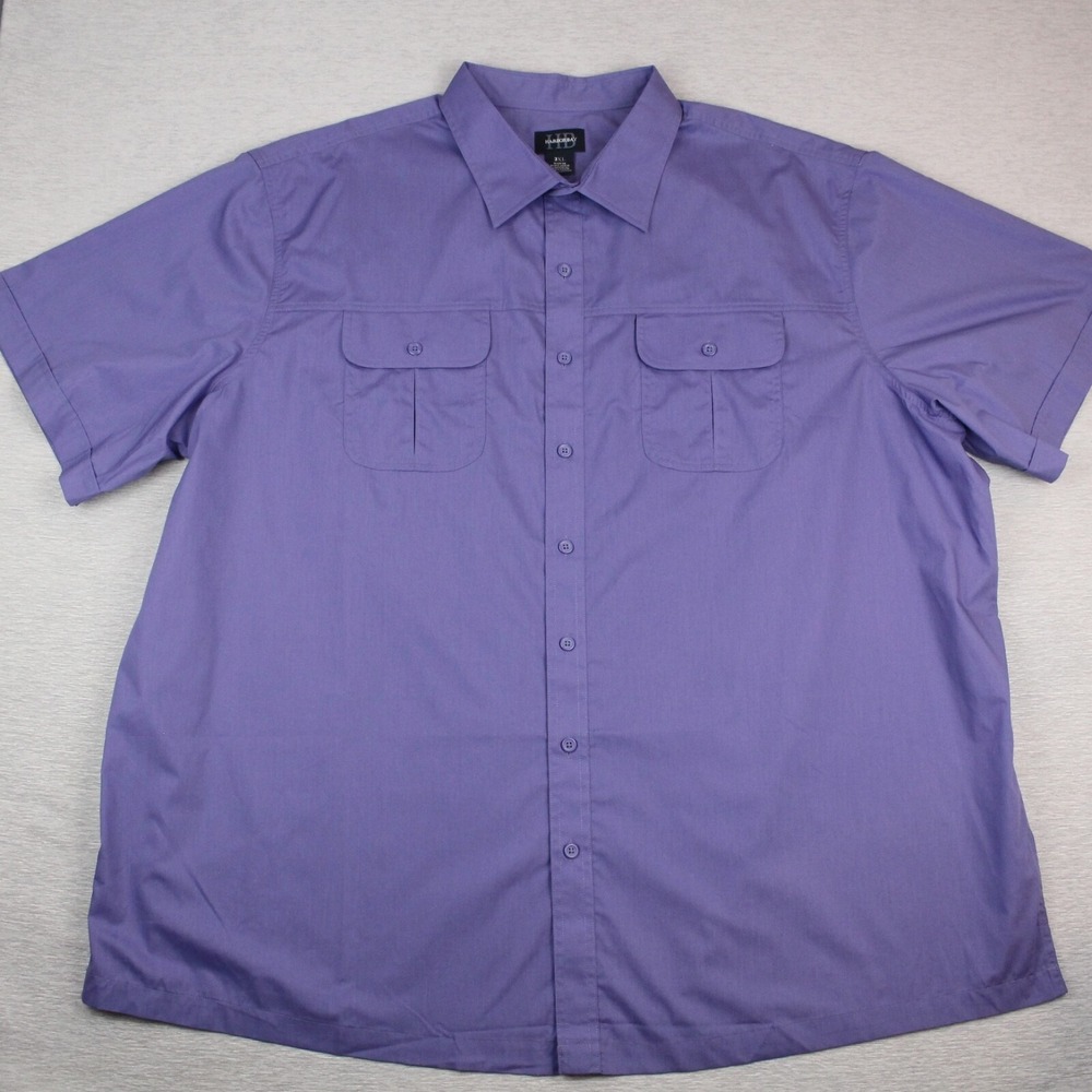 Harbor Bay Short Sleeve Button Up Mens Size 3XL Purple Cotton Polyester